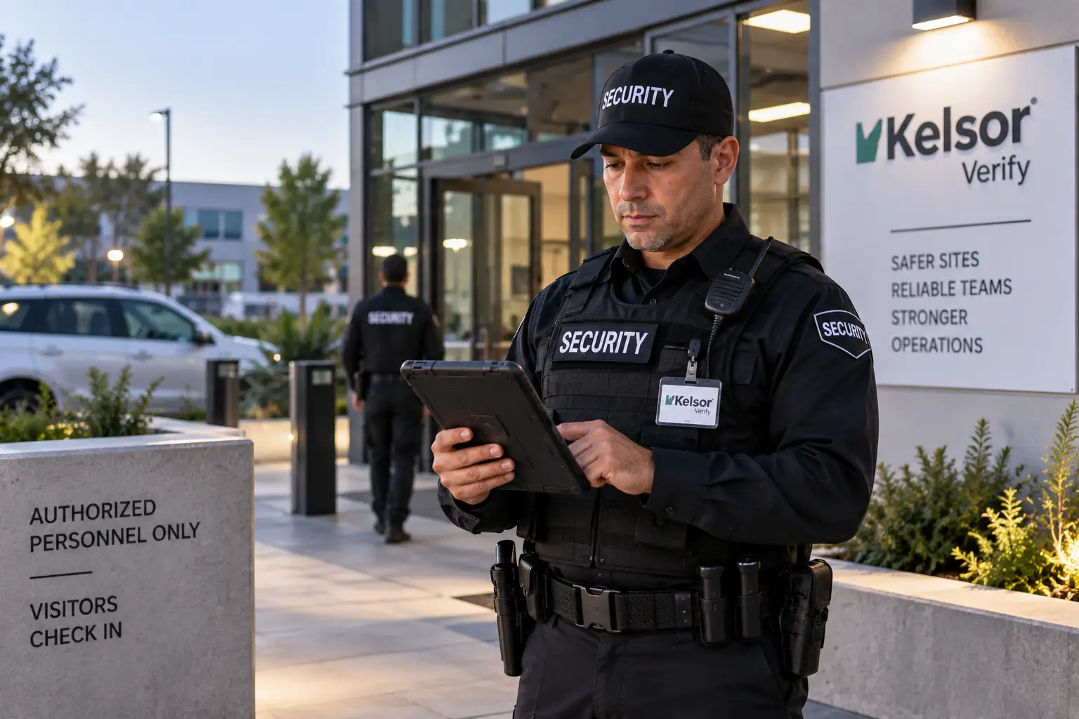 Private security officer working at an assigned client site